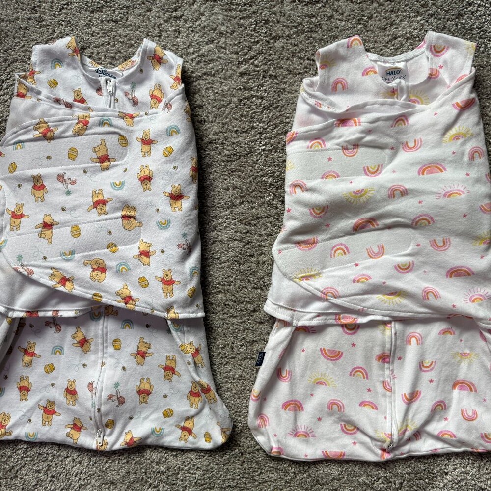 Halo SleepSack Swaddle Bundle NB 0-3 months, Pink Rainbows & Winnie the Pooh